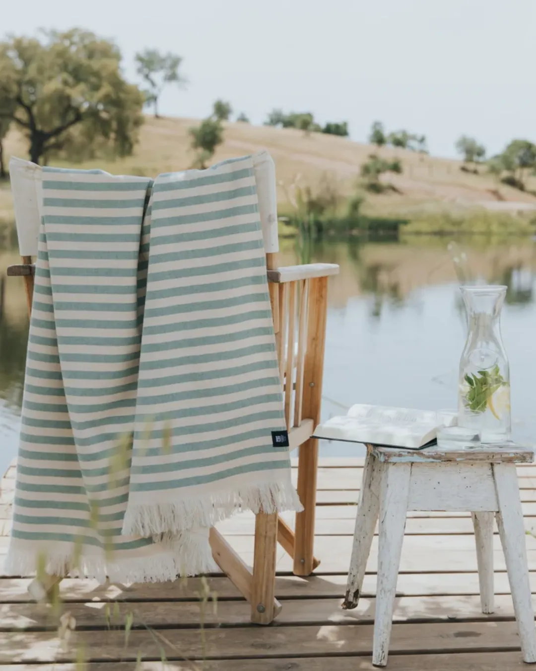 Torres Novas<br>Renewing Portuguese Heritage Towel Weaving 1 torres novas beach barra horizontal stripes towel green lifestyle